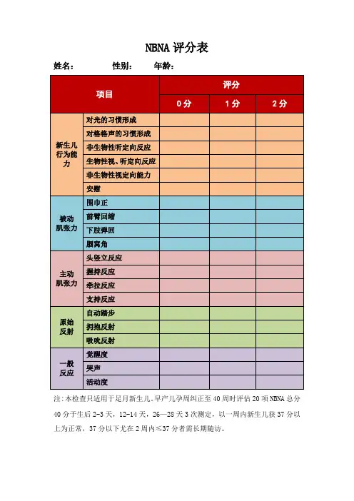NBNA评分表