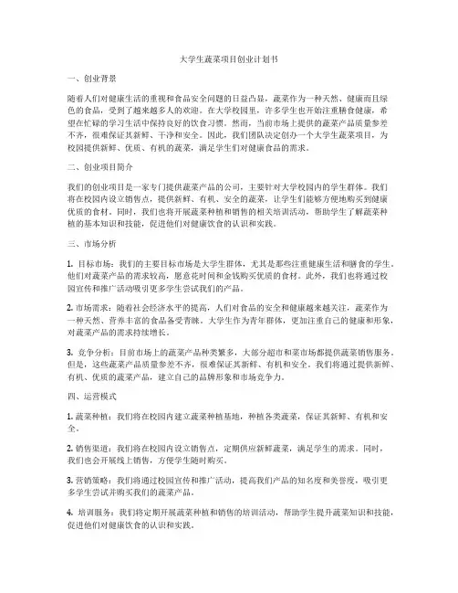 大学生蔬菜项目创业计划书