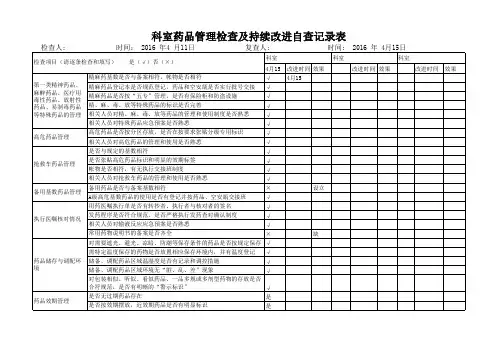 病区药品管理自查及持续质量改进记录表