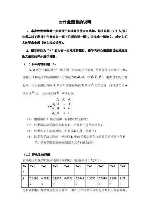 数学建模一周作业题目