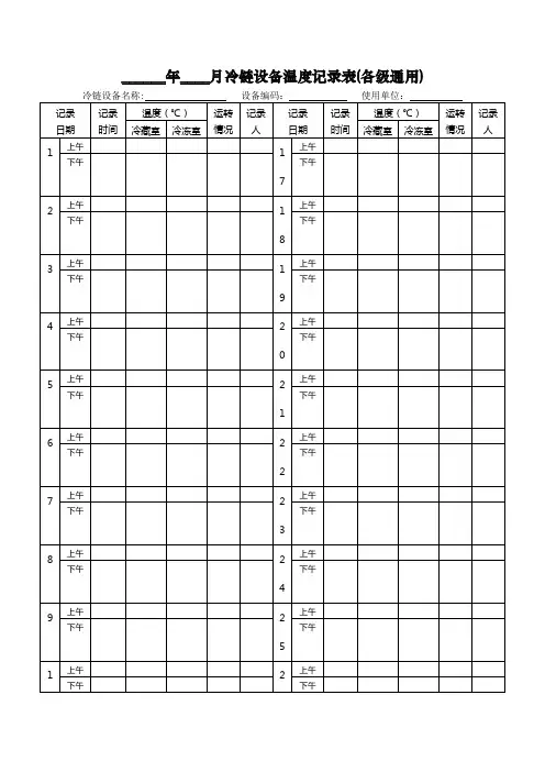 冷链设备温度记录表