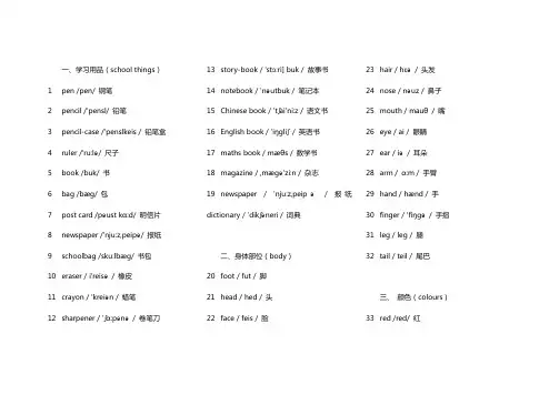 小学英语必备单词(带音标)