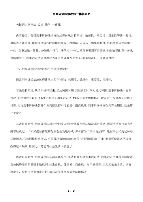 刑事诉讼法修改一体化思路