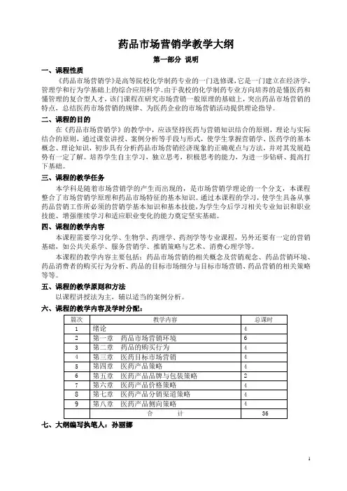 2012药品营销学大纲