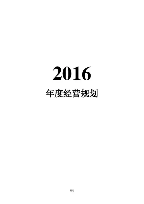 2016年度经营计划