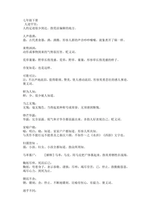 七年级下册成语及其解释