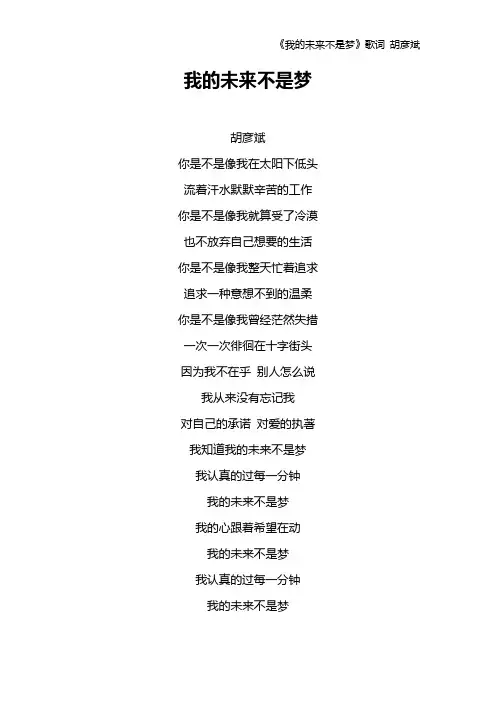 《我的未来不是梦》歌词 胡彦斌