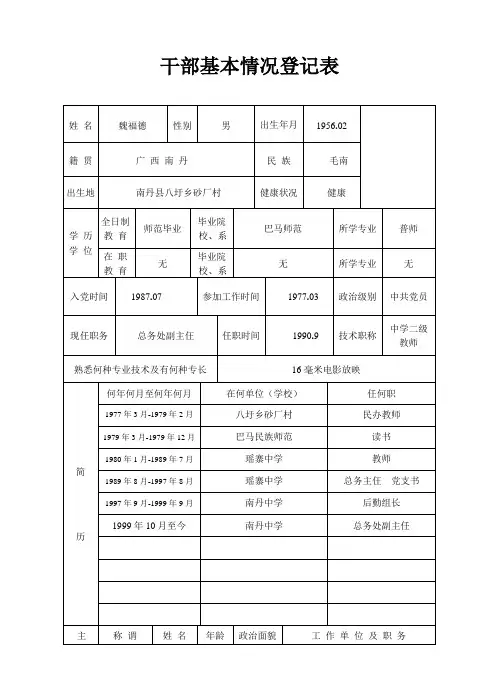 干部基本情况登记表(样表)