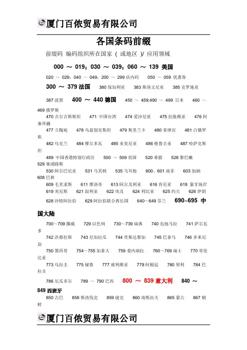 各国条码前缀