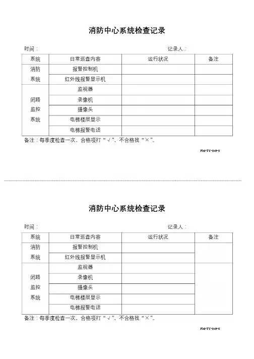 FM-TY-049 消防中心系统检查记录
