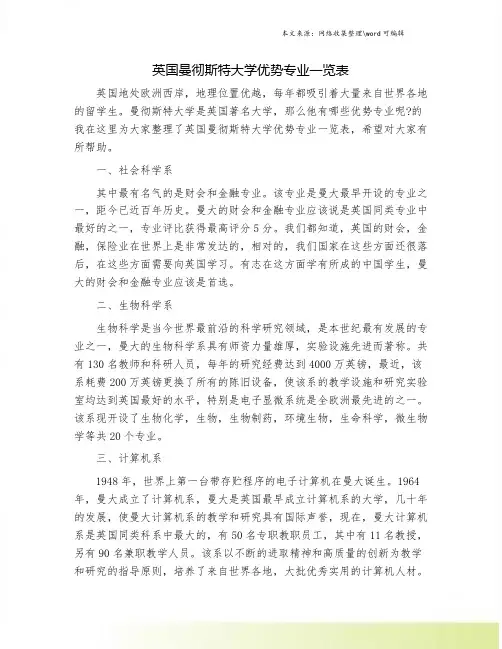 英国曼彻斯特大学优势专业一览表