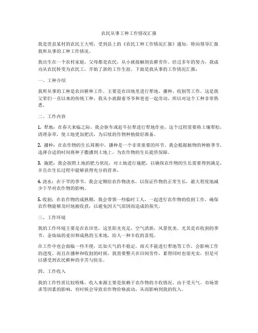 农民从事工种工作情况汇报