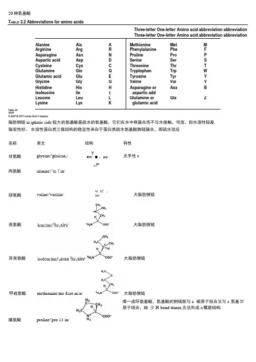 20种天然氨基酸中英对应及结构特性整理