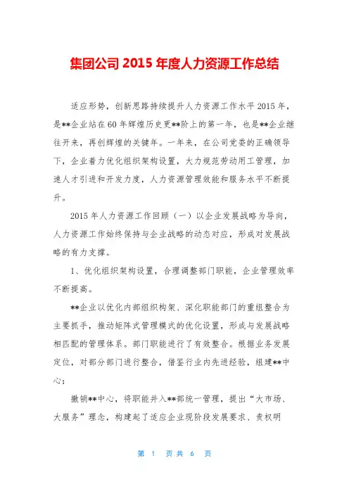 集团公司2015年度人力资源工作总结