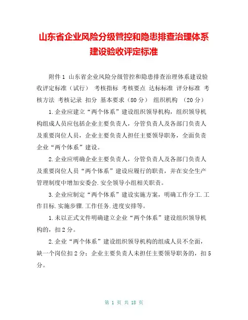 山东省企业风险分级管控和隐患排查治理体系建设验收评定标准