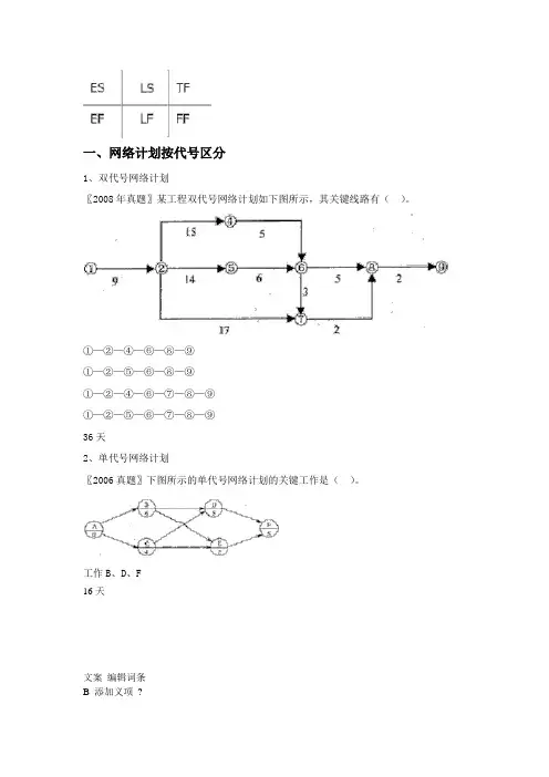 单代号与双代号网络计划图