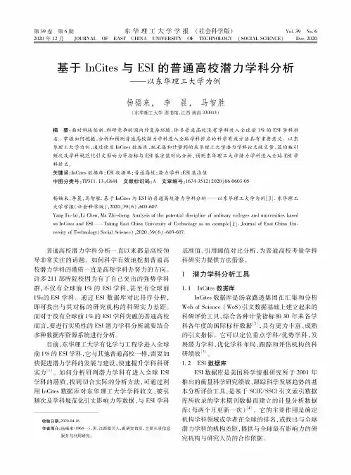 基于InCites与ESI的普通高校潜力学科分析--以东华理工大学为例