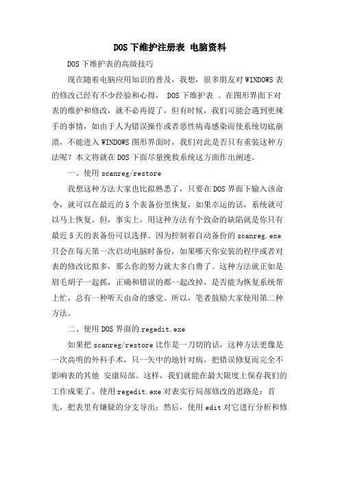 DOS下维护注册表 电脑资料