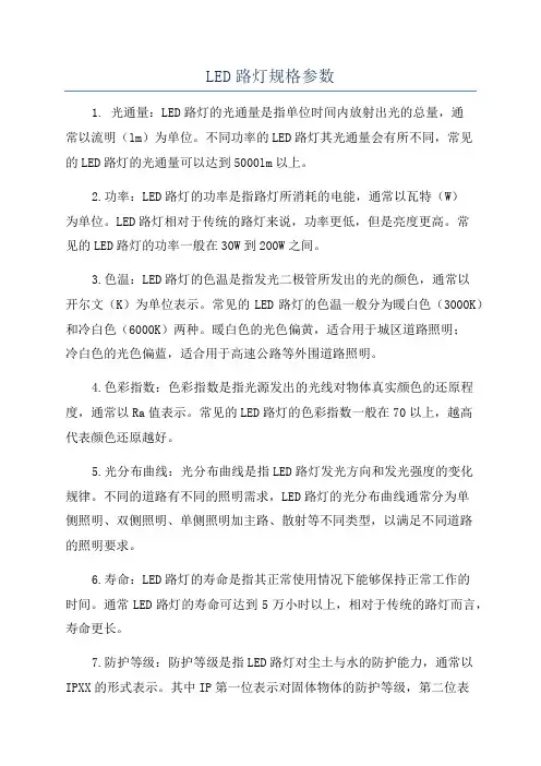 LED路灯规格参数