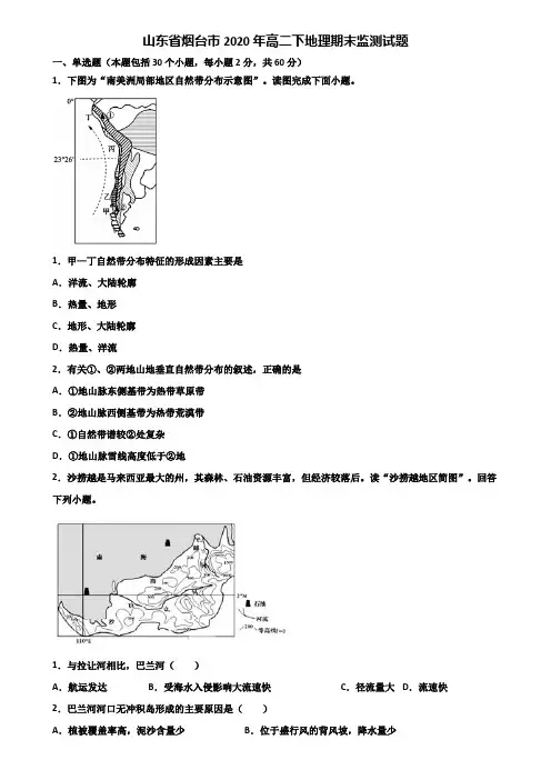 山东省烟台市2020年高二下地理期末监测试题含解析