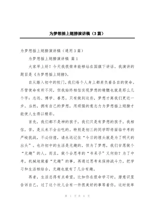 为梦想插上翅膀演讲稿(3篇)