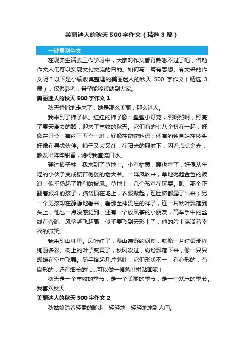 美丽迷人的秋天500字作文（精选3篇）