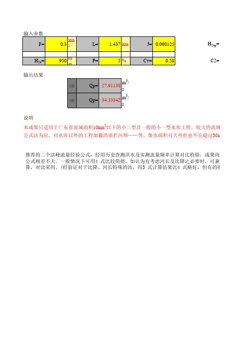广东省洪峰流量经验公式计算表(Cs=3.5Cv)2016