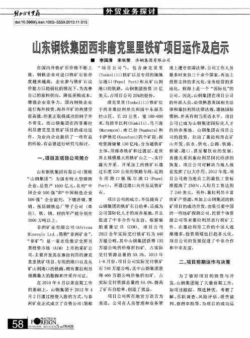 山东钢铁集团西非唐克里里铁矿项目运作及启示