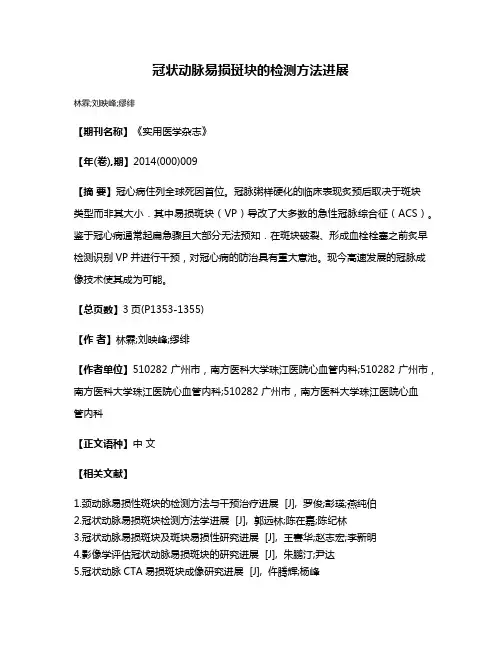 冠状动脉易损斑块的检测方法进展