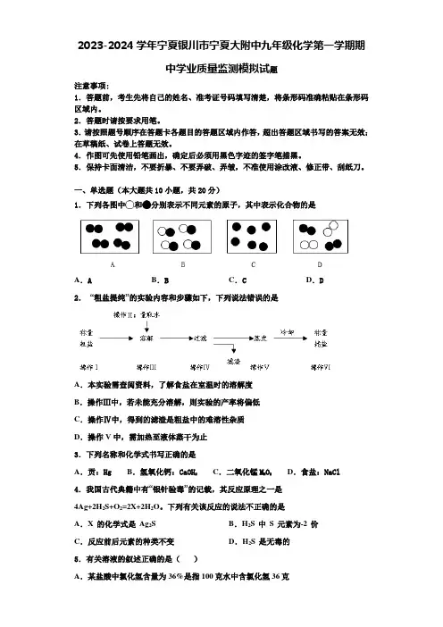 2023-2024学年宁夏银川市宁夏大附中九年级化学第一学期期中学业质量监测模拟试题含解析