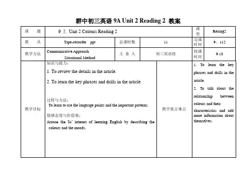 牛津译林版九年级上册(新)英语教案9AUnit2Reading2教案