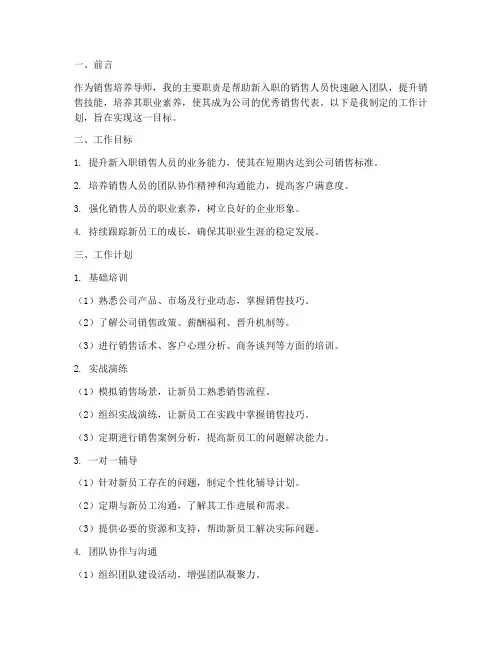 销售培养导师工作计划