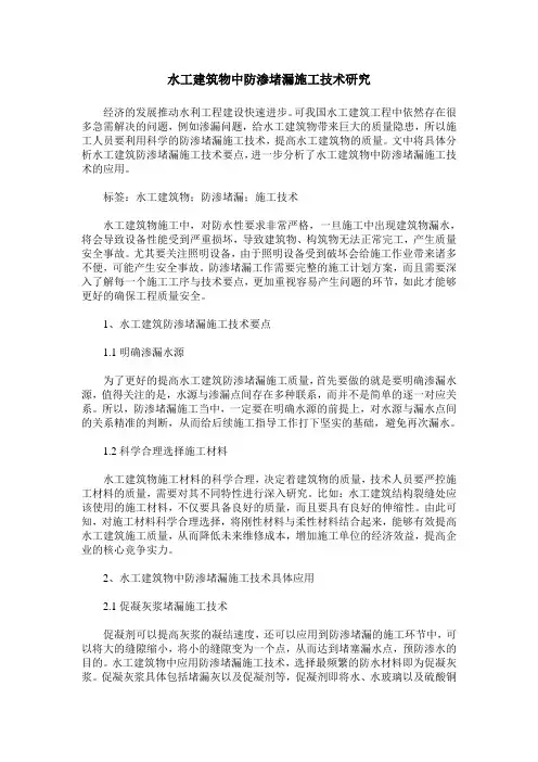 水工建筑物中防渗堵漏施工技术研究