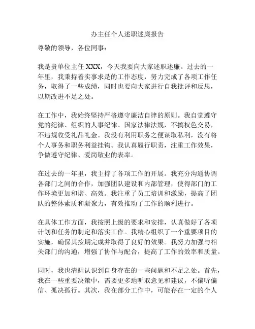 办主任个人述职述廉报告