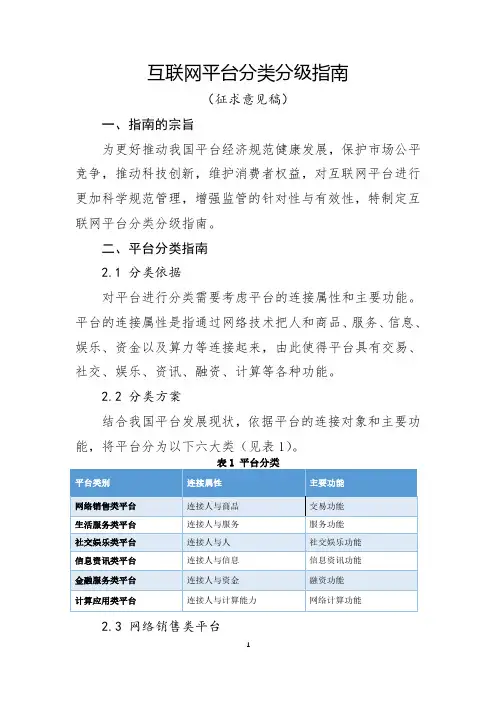 互联网平台分类分级指南