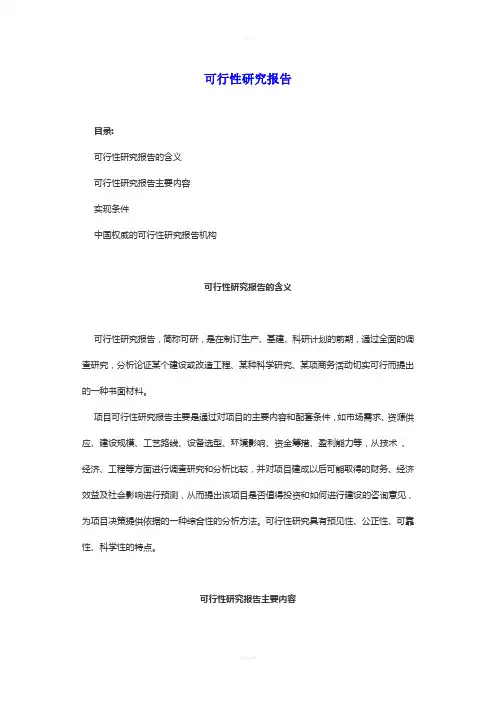 可行性研究报告(政府文件——发改委)