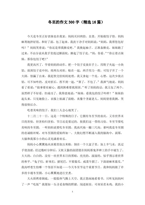 冬至的作文300字(16篇)精选范文
