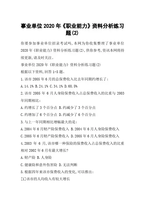 事业单位2020年《职业能力》资料分析练习题(2)