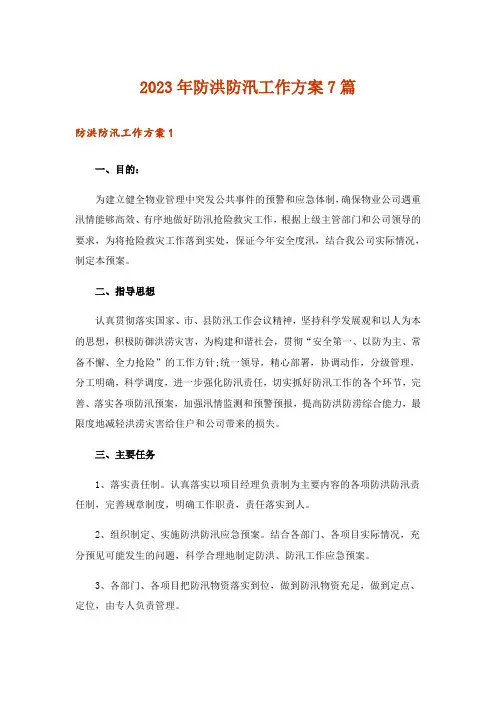 2023年防洪防汛工作方案7篇