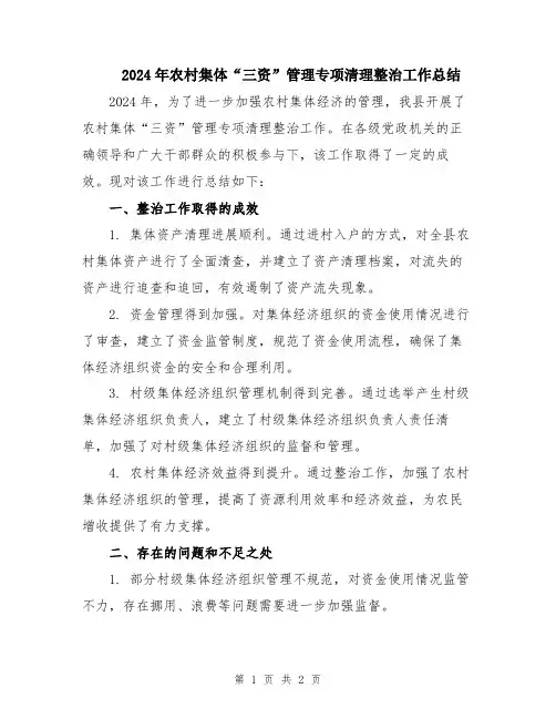 2024年农村集体“三资”管理专项清理整治工作总结