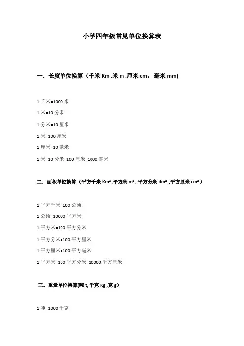 四年级常见单位换算【范本模板】