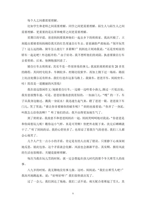 精选优秀作文人与人之间的理解
