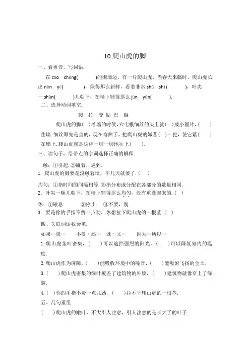 四年级上册语文一课一练-10爬山虎的脚(含答案)