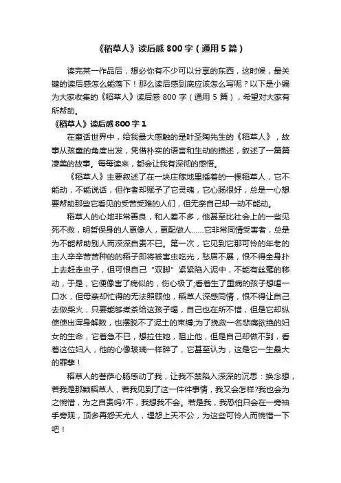 《稻草人》读后感800字（通用5篇）