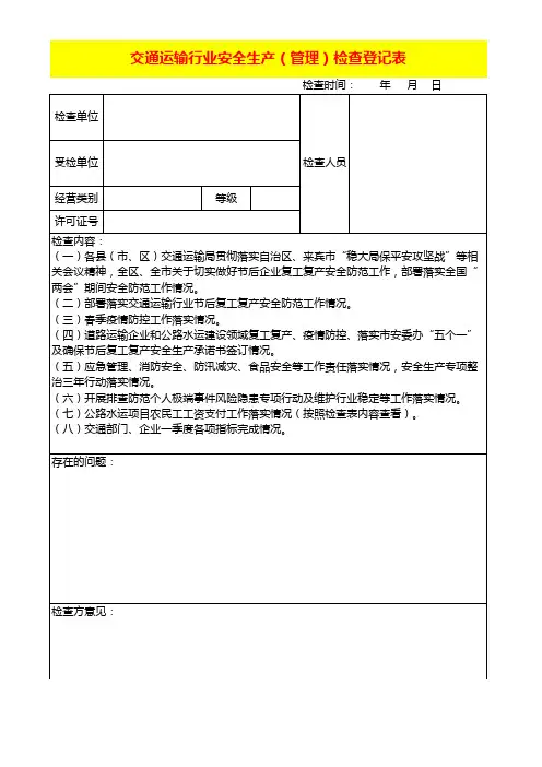 交通运输行业安全生产(管理)检查登记表模板