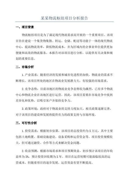 某某物流枢纽项目分析报告