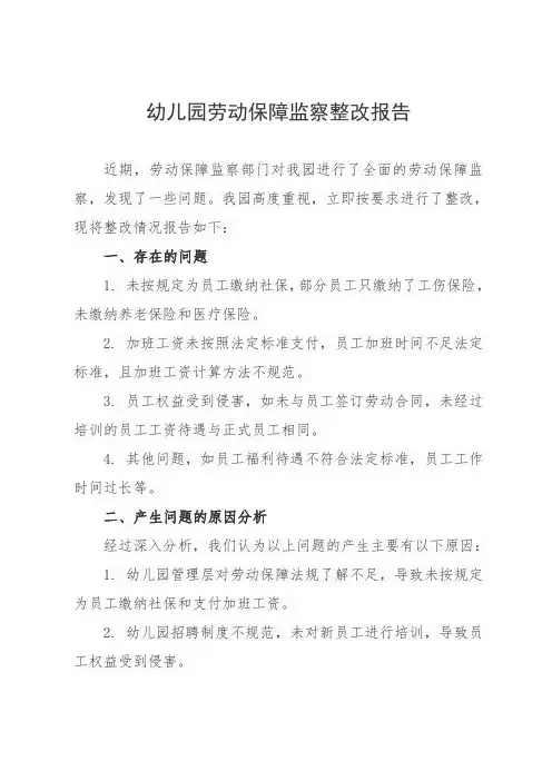 幼儿园劳动保障监察整改报告