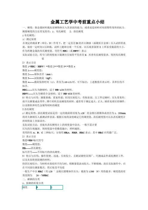 金属工艺学中考前重点小