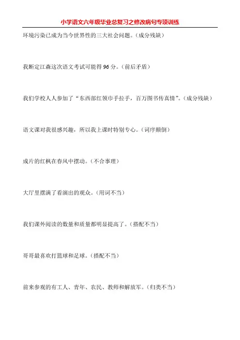 小学语文六年级毕业总复习之修改病句专项训练大全263