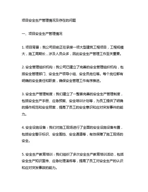 项目安全生产管理情况、存在的问题及下步;工作打算